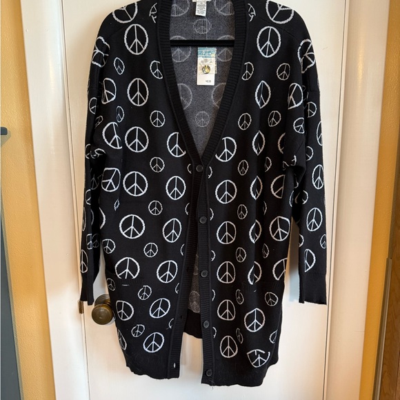 Rue21 Black Peace Sign Cardigan - Picture 1 of 4